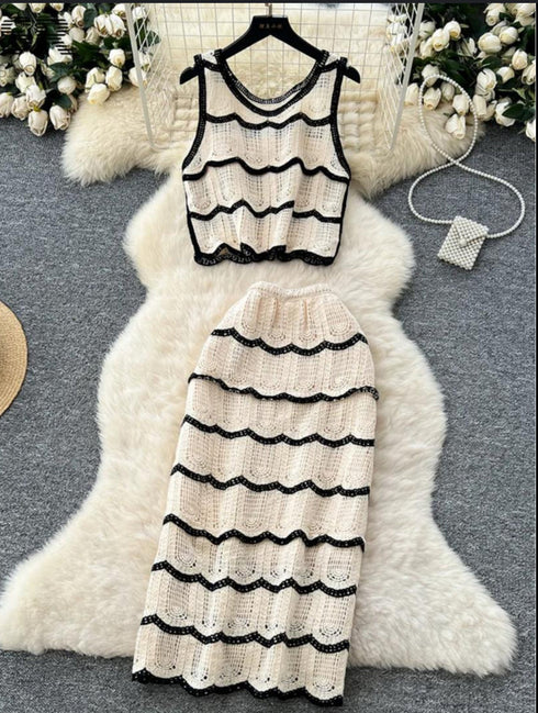 Spring Crochet Tank Tops With Skirts Sets